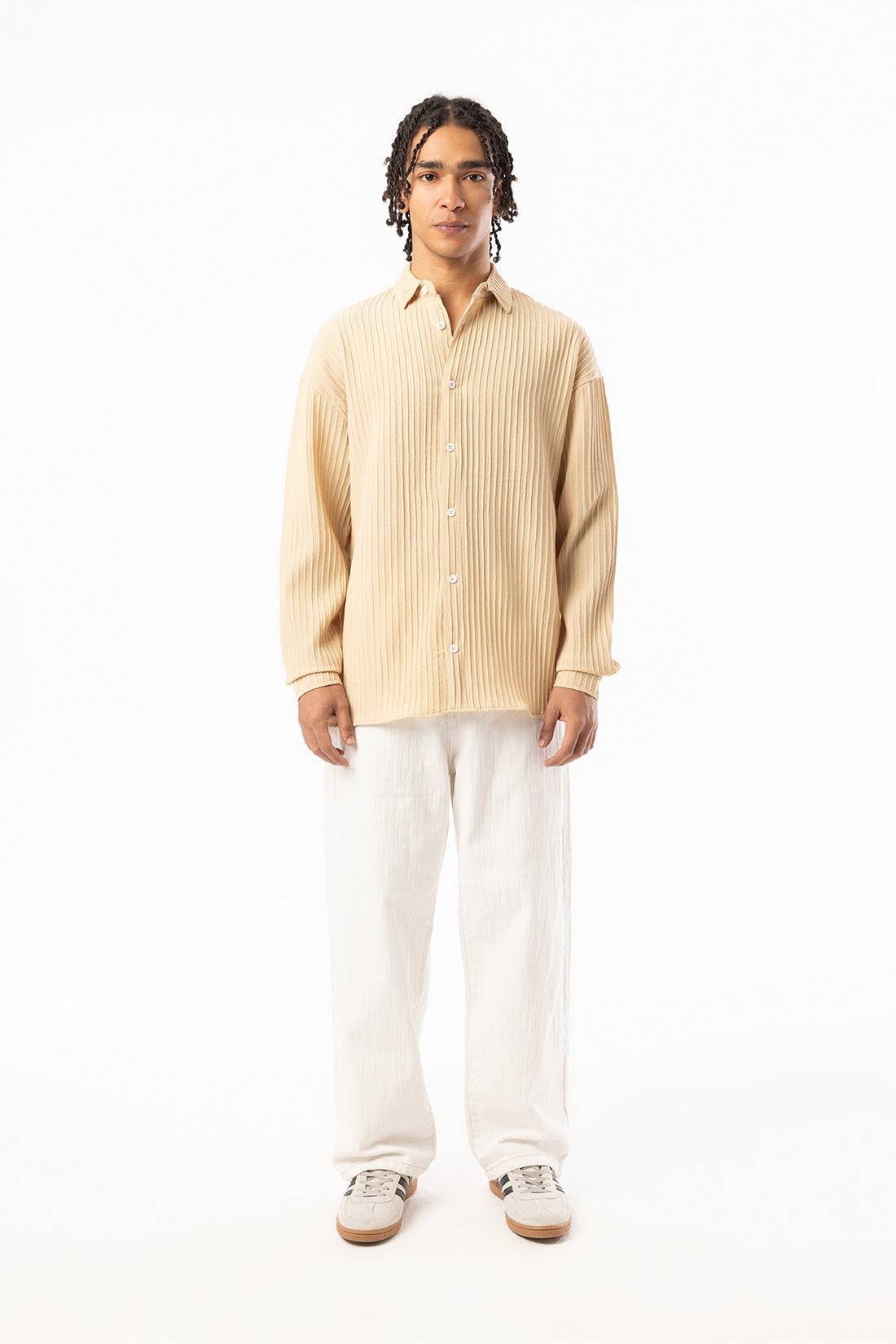 Kalın Örgülü Fitilli Kumaş Erkek Uzun Kollu Gömlek, Men's Long Sleeve Shirt