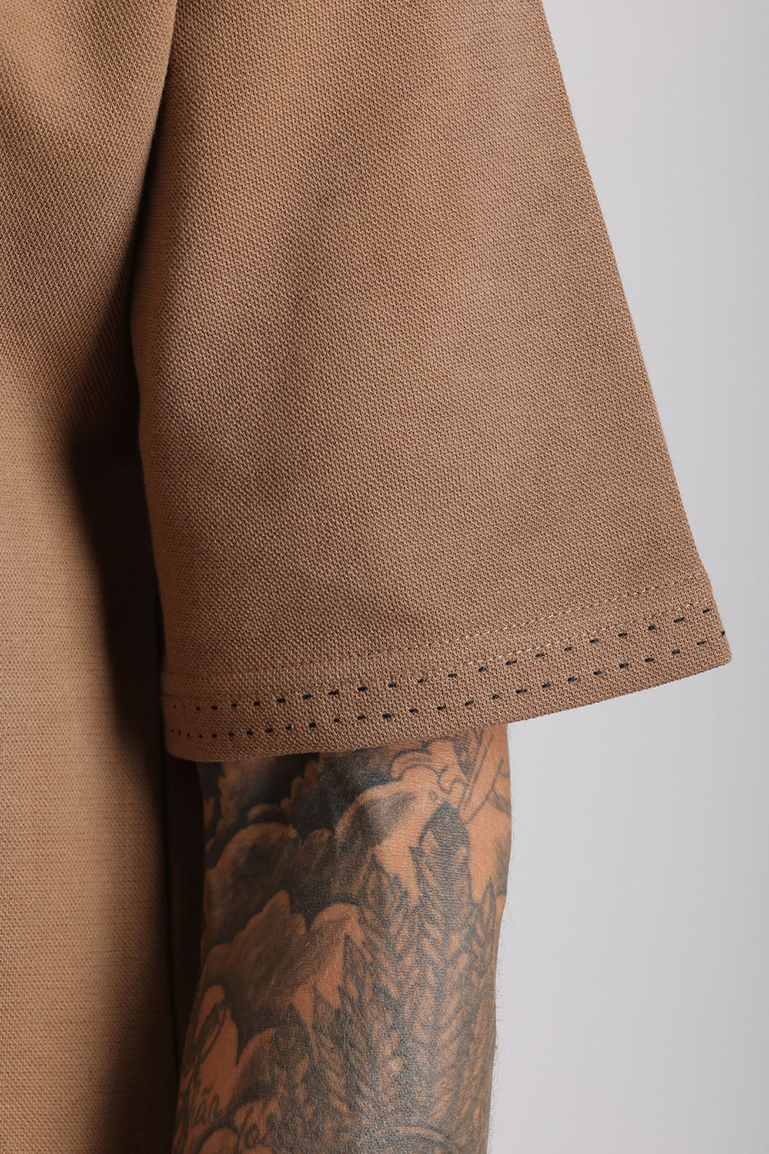 Yaka ve Kol Dikiş Detaylı Double Pike Kumaş Loose Fit Erkek Polo Yaka Tişört