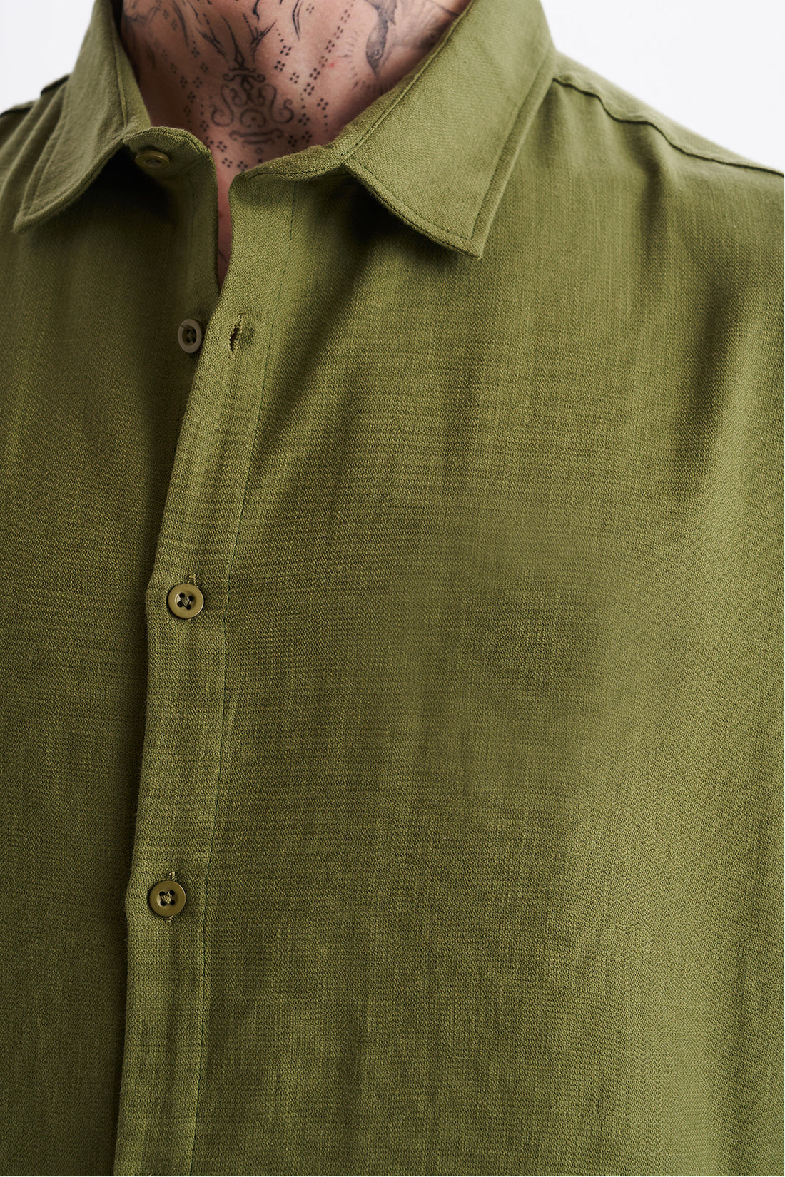 Keten Karışımlı %100 Pamuk Rahat Kalıp Düşük Omuz Erkek Sade Gömlek, Men's Plain Shirt
