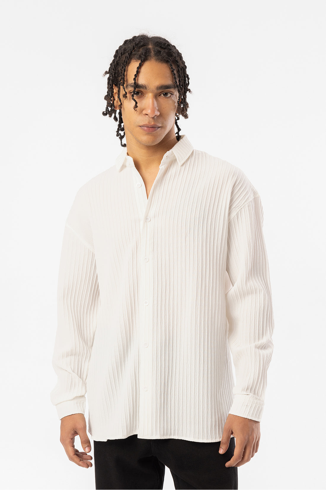 Kalın Örgülü Fitilli Kumaş Erkek Uzun Kollu Gömlek, Men's Long Sleeve Shirt