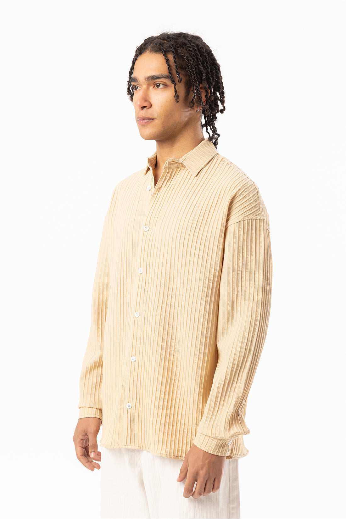 Kalın Örgülü Fitilli Kumaş Erkek Uzun Kollu Gömlek, Men's Long Sleeve Shirt