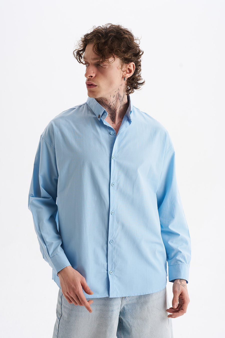 Poplin Kumaş, Rahat Kalıp Düşük Omuz, Erkek Sade Gömlek, Men's Plain Shirt