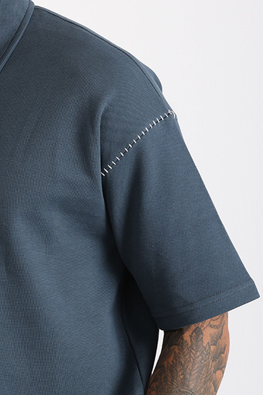 Omuz Çoban Dikiş Detaylı Double Pike Kumaş Loose Fit Erkek Polo Yaka Tişört
