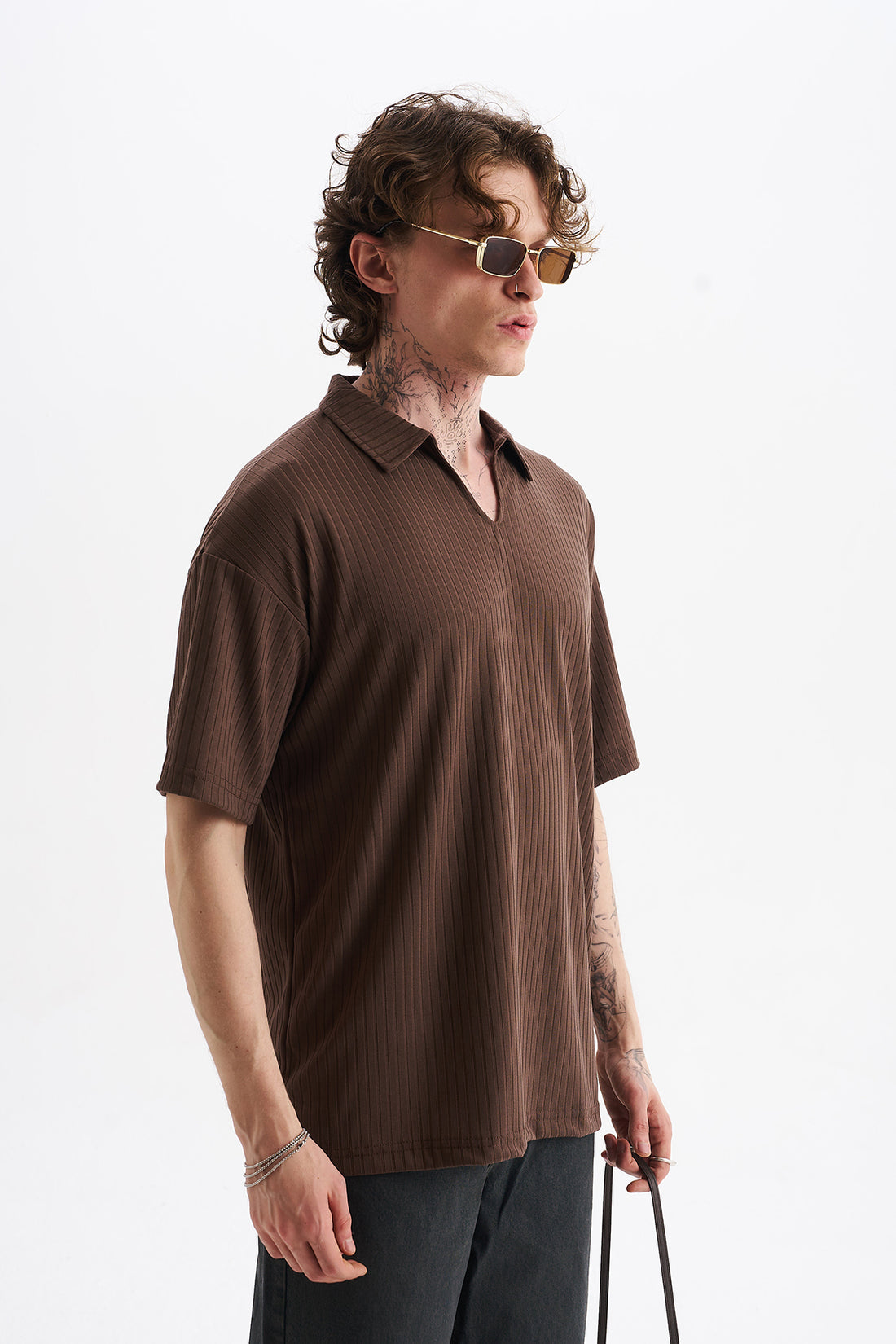 Kalın Örgülü Fitilli Kumaş, Erkek Armut Polo Yaka Tişört, Men's Polo Neck T-Shirt