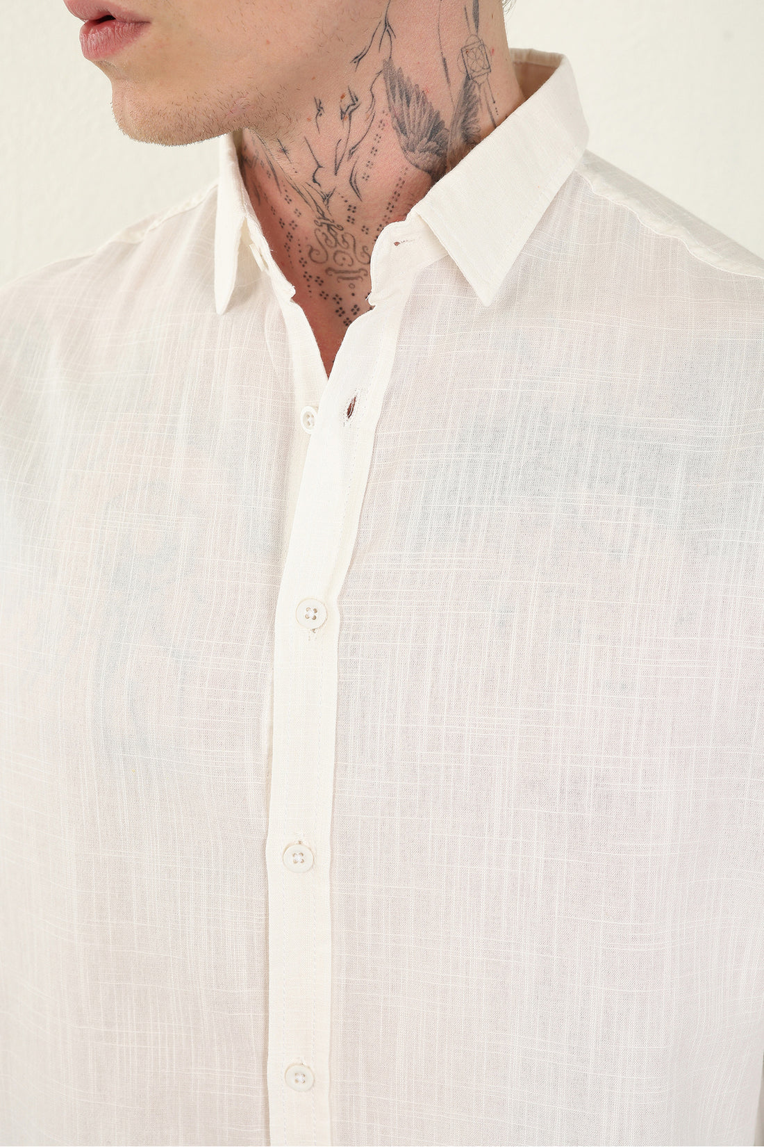 Keten Görünümlü %100 Pamuk Rahat Kalıp Düşük Omuz Erkek Sade Gömlek, Men's Plain Shirt