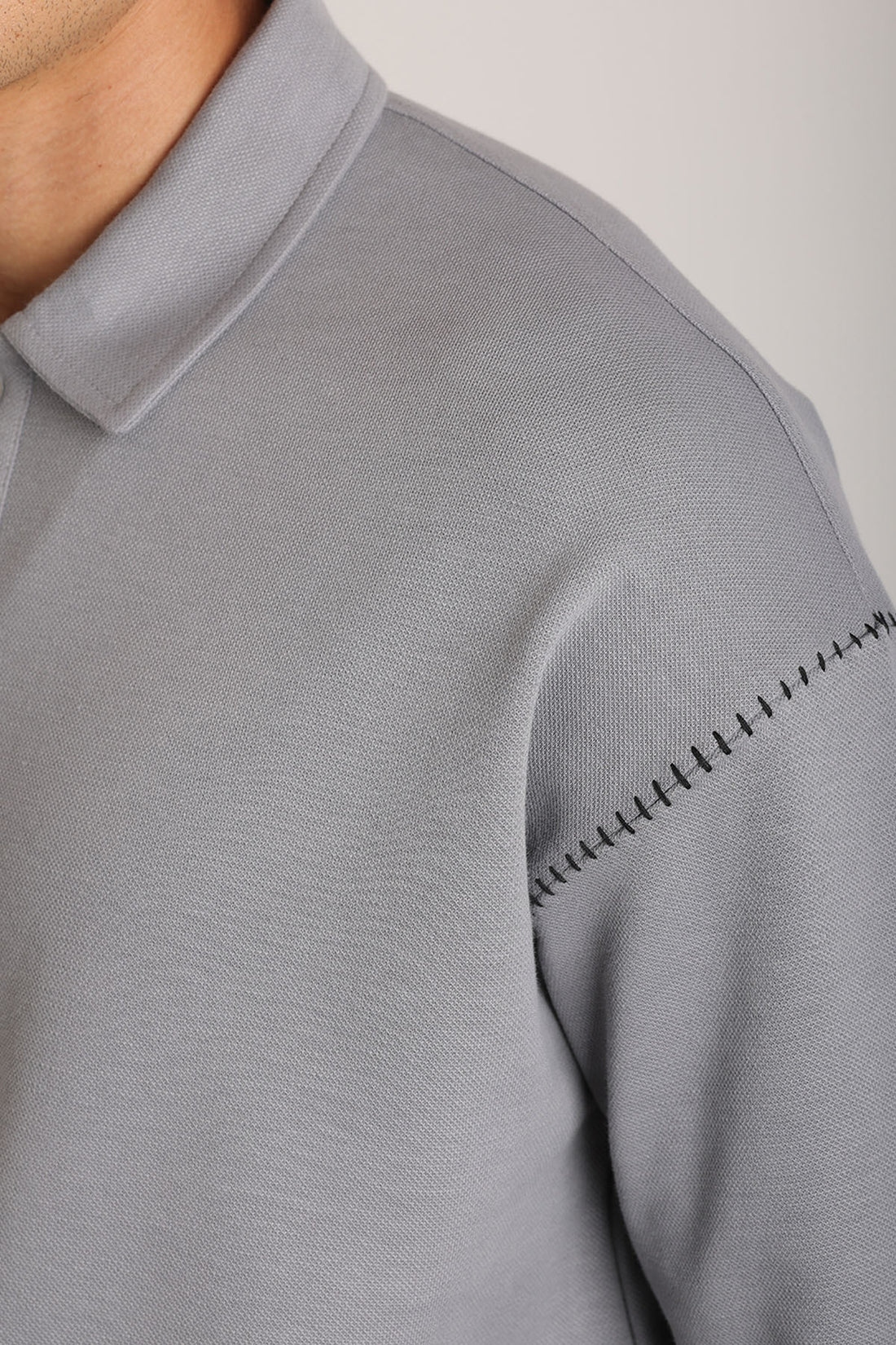Omuz Çoban Dikiş Detaylı Double Pike Kumaş Loose Fit Erkek Polo Yaka Tişört