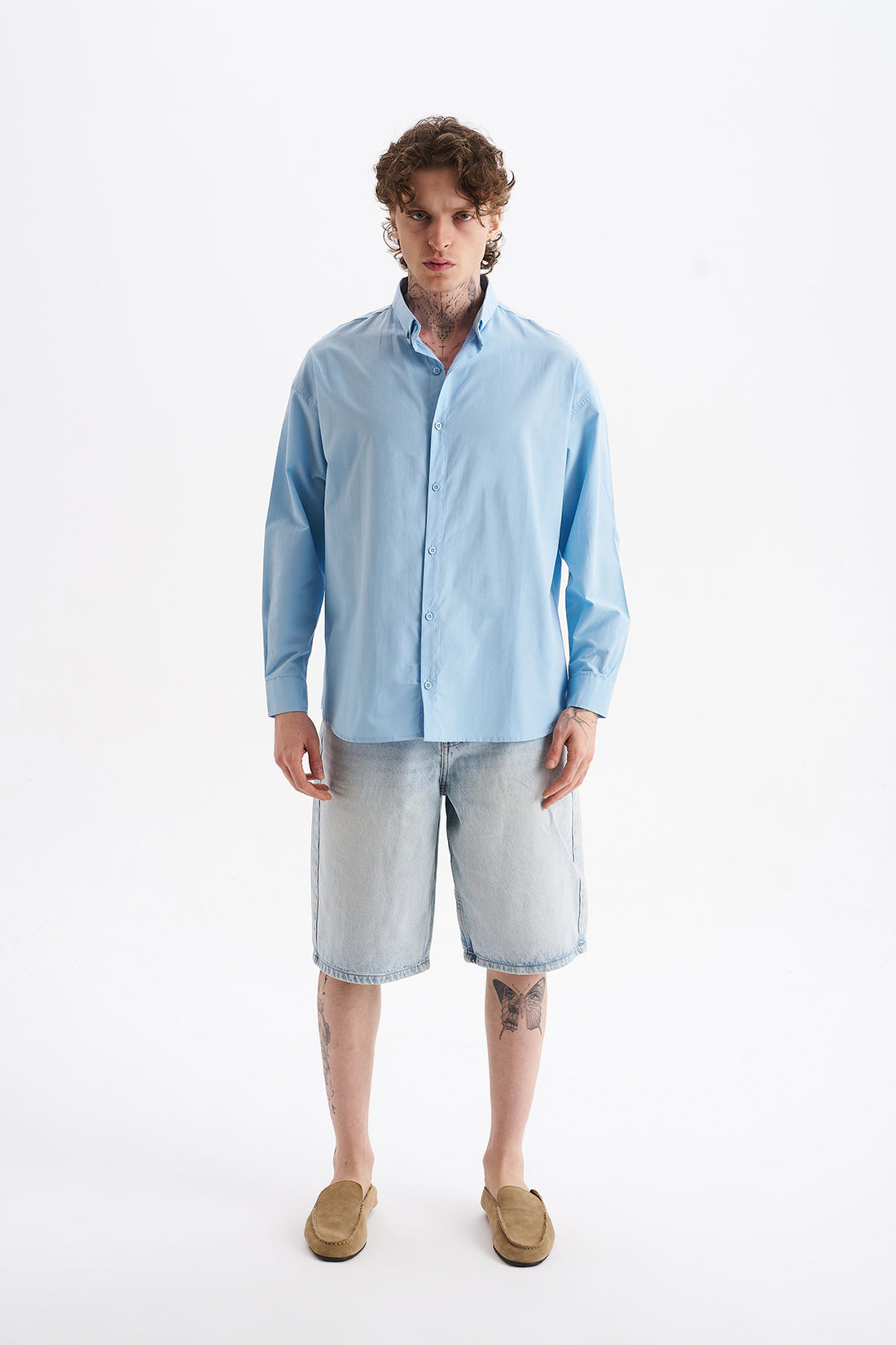Poplin Kumaş, Rahat Kalıp Düşük Omuz, Erkek Sade Gömlek, Men's Plain Shirt