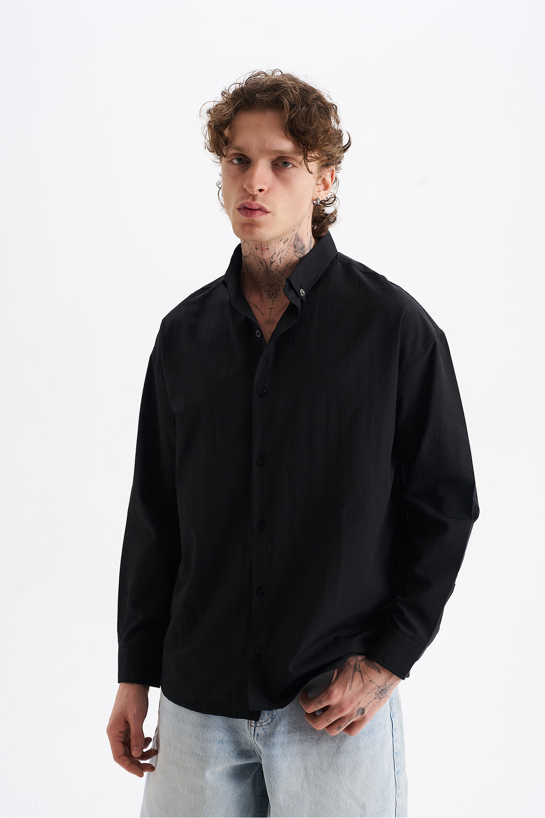 Poplin Kumaş, Rahat Kalıp Düşük Omuz, Erkek Sade Gömlek, Men's Plain Shirt