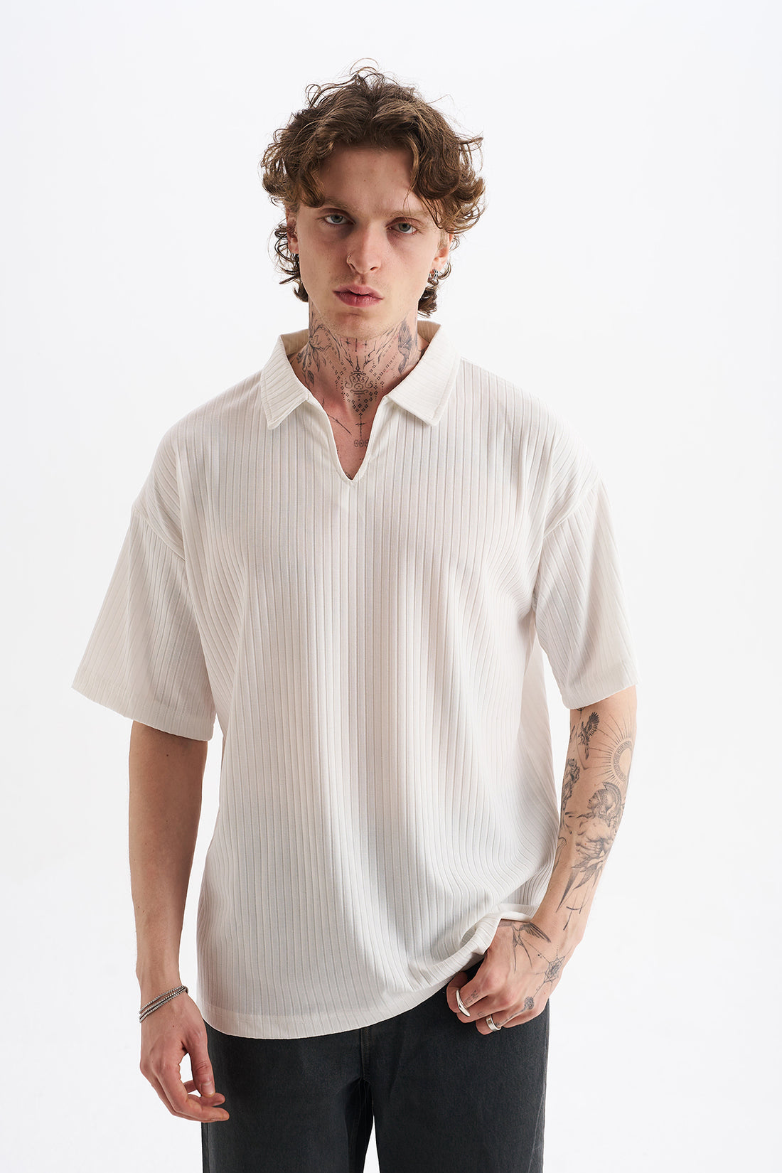 Kalın Örgülü Fitilli Kumaş, Erkek Armut Polo Yaka Tişört, Men's Polo Neck T-Shirt