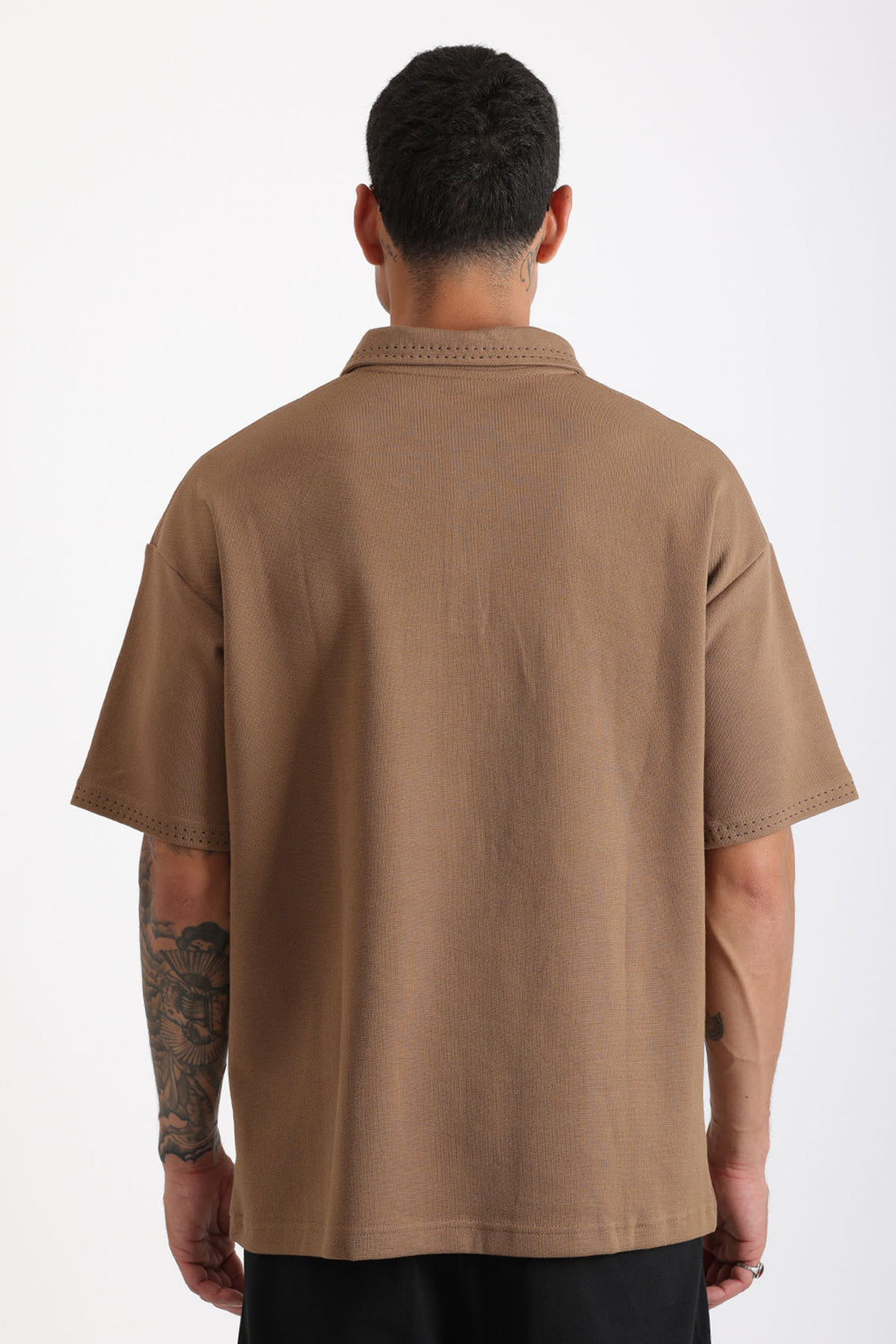 Yaka ve Kol Dikiş Detaylı Double Pike Kumaş Loose Fit Erkek Polo Yaka Tişört