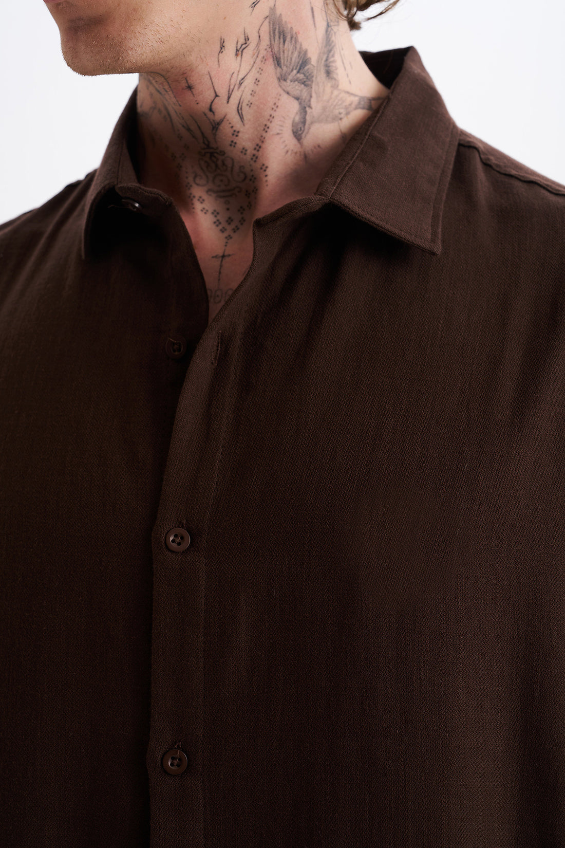 Keten Karışımlı %100 Pamuk Rahat Kalıp Düşük Omuz Erkek Sade Gömlek, Men's Plain Shirt