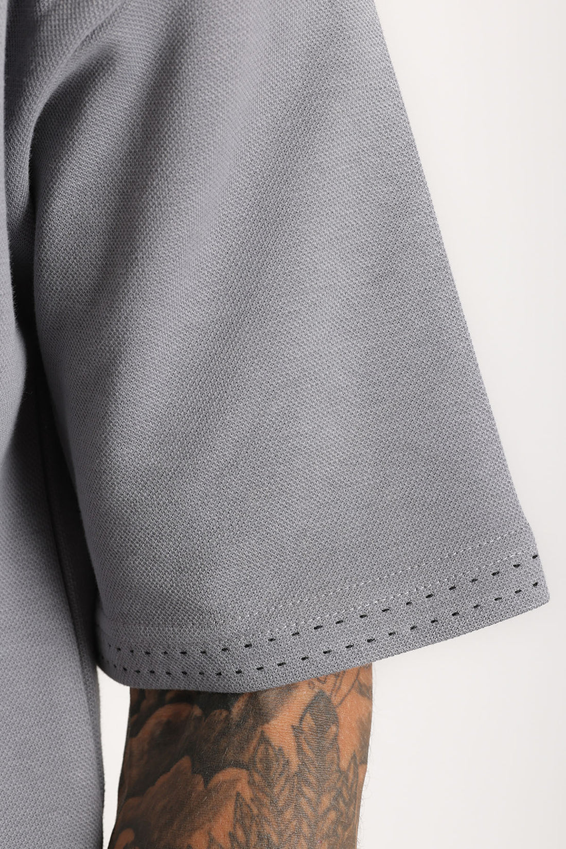Yaka ve Kol Dikiş Detaylı Double Pike Kumaş Loose Fit Erkek Polo Yaka Tişört