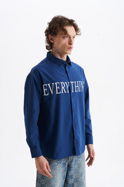 Poplin Kumaş, Rahat Kalıp Düşük Omuz, Erkek EVERYTHING Baskılı Gömlek, Men's Shirt | Renk: Lacivert