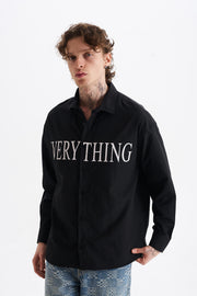 Poplin Kumaş, Rahat Kalıp Düşük Omuz, Erkek EVERYTHING Baskılı Gömlek, Men's Shirt | Renk: Siyah