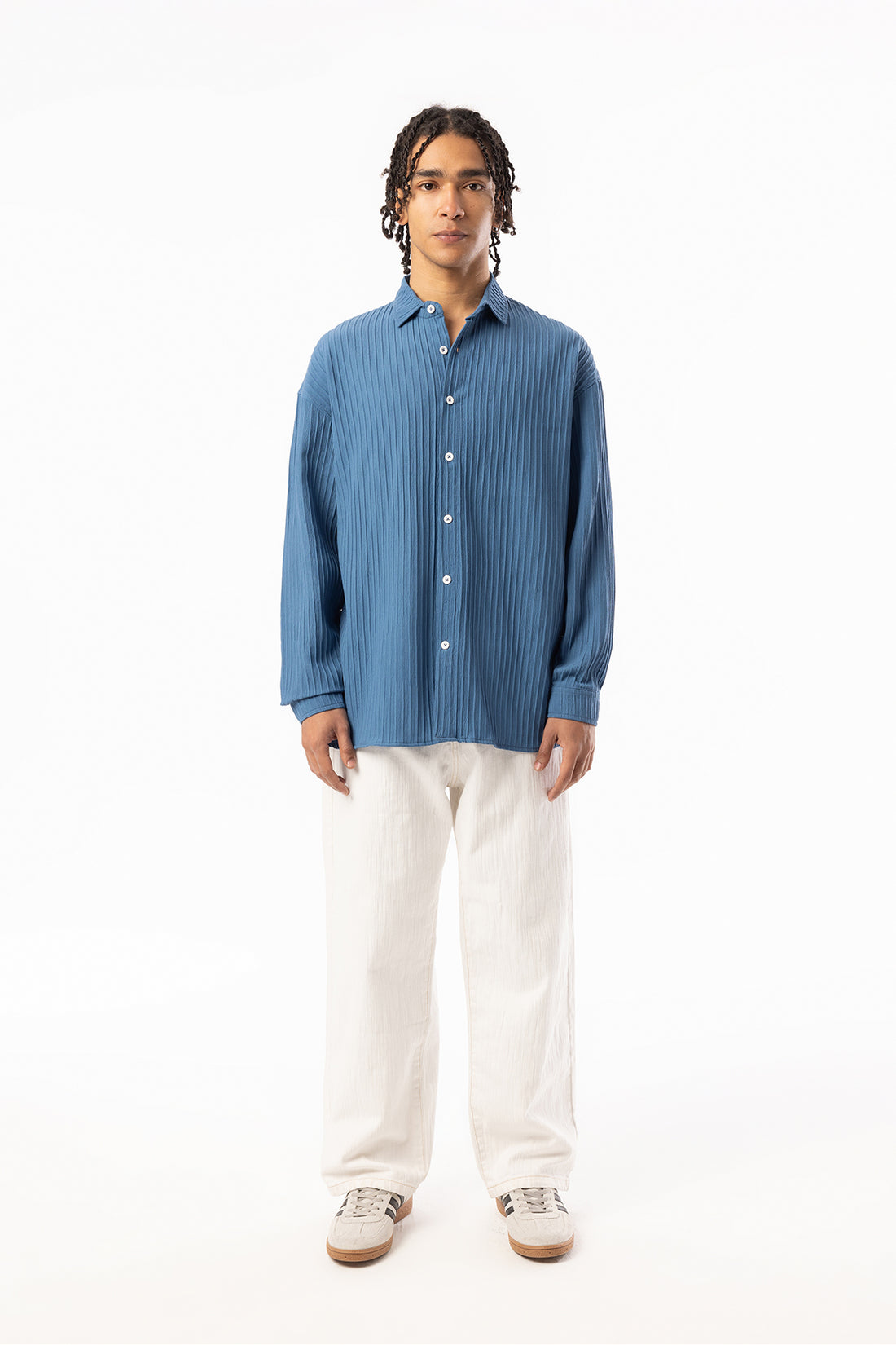Kalın Örgülü Fitilli Kumaş Erkek Uzun Kollu Gömlek, Men's Long Sleeve Shirt