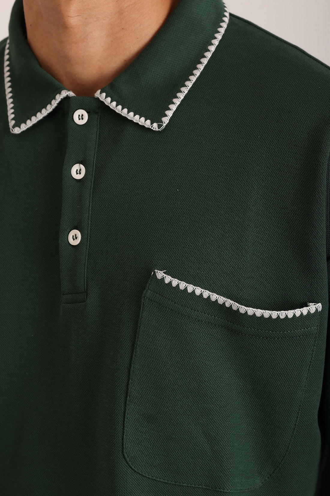 Yaka ve Cep Çoban Dikiş Detaylı Double Pike Kumaş Loose Fit Erkek Polo Yaka Tişört