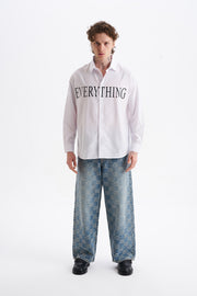Poplin Kumaş, Rahat Kalıp Düşük Omuz, Erkek EVERYTHING Baskılı Gömlek, Men's Shirt | Renk: Beyaz
