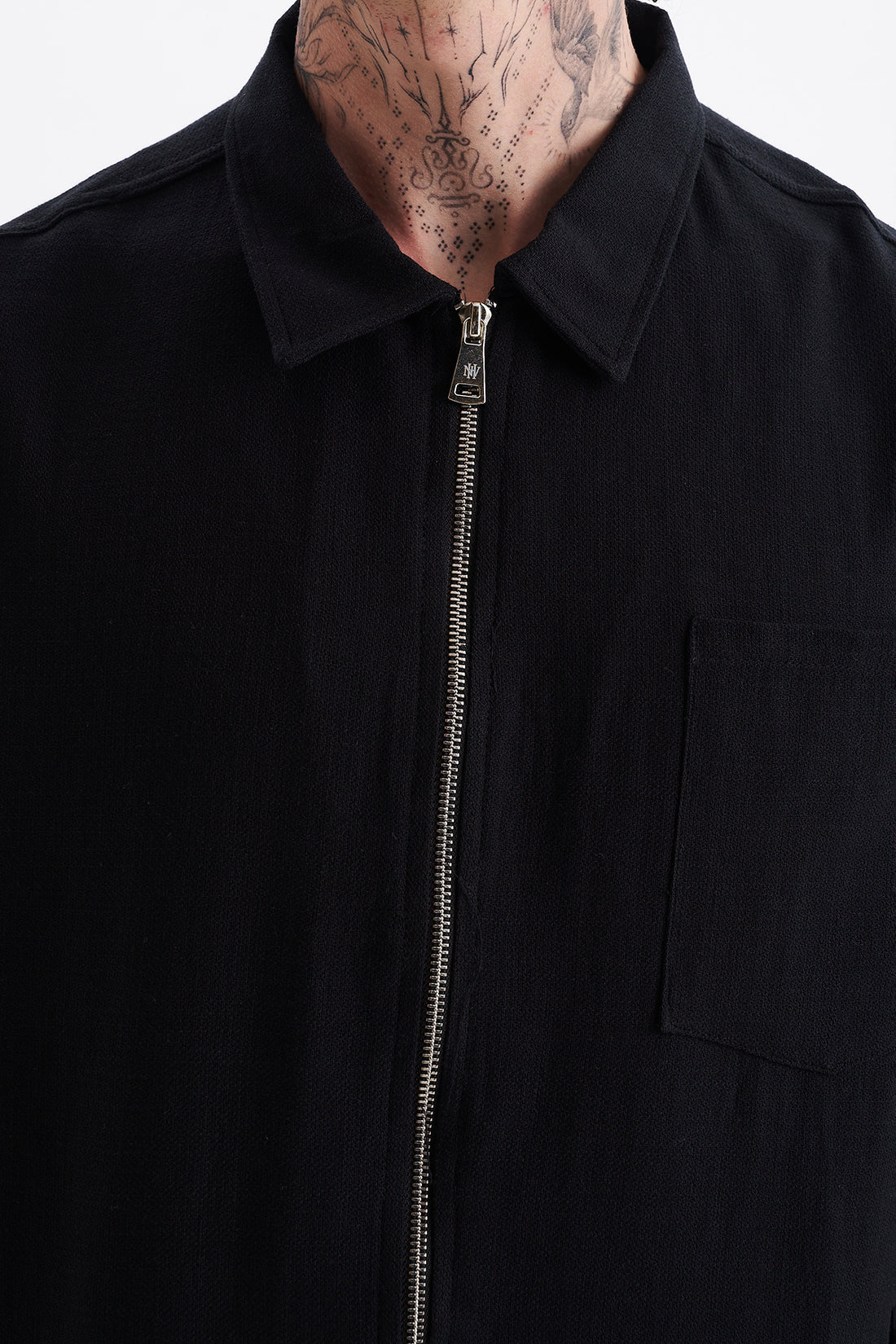 Keten Karışımlı, Rahat Kalıp, Düşük Omuz, Erkek Fermuar Kapamalı Sade Gömlek, Men's Plain Shirt