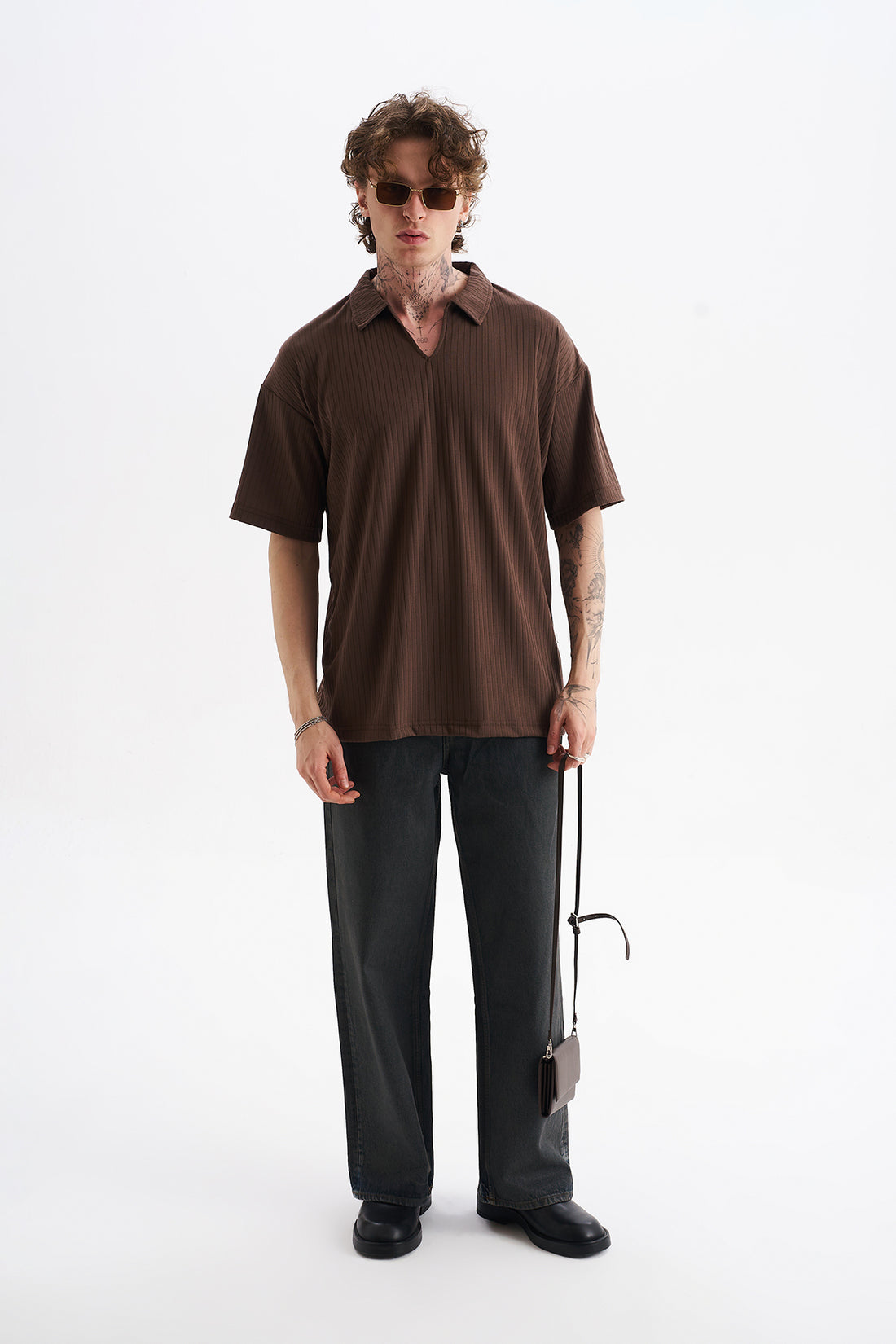 Kalın Örgülü Fitilli Kumaş, Erkek Armut Polo Yaka Tişört, Men's Polo Neck T-Shirt