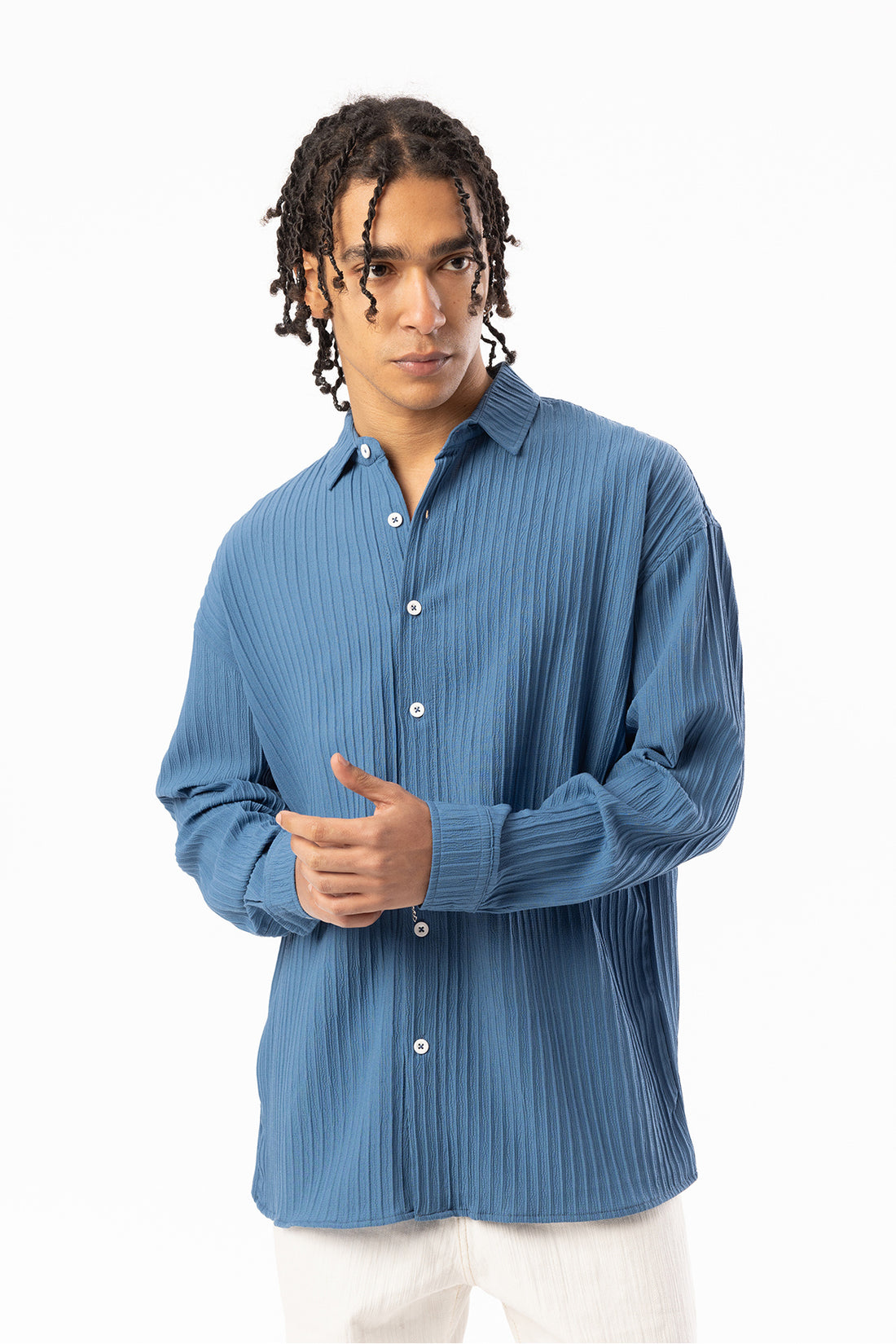 Kalın Örgülü Fitilli Kumaş Erkek Uzun Kollu Gömlek, Men's Long Sleeve Shirt