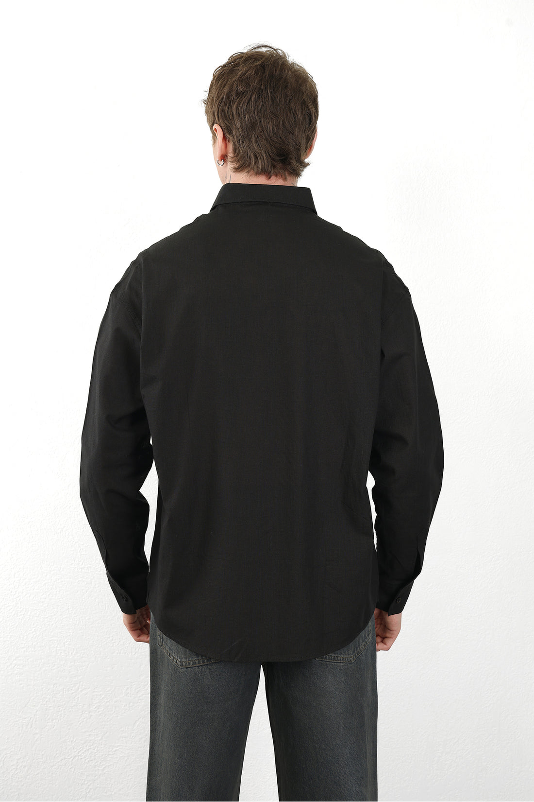 Keten Görünümlü %100 Pamuk Rahat Kalıp Düşük Omuz Erkek Sade Gömlek, Men's Plain Shirt