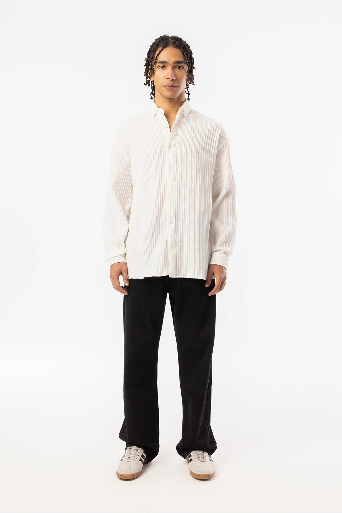 Kalın Örgülü Fitilli Kumaş Erkek Uzun Kollu Gömlek, Men's Long Sleeve Shirt