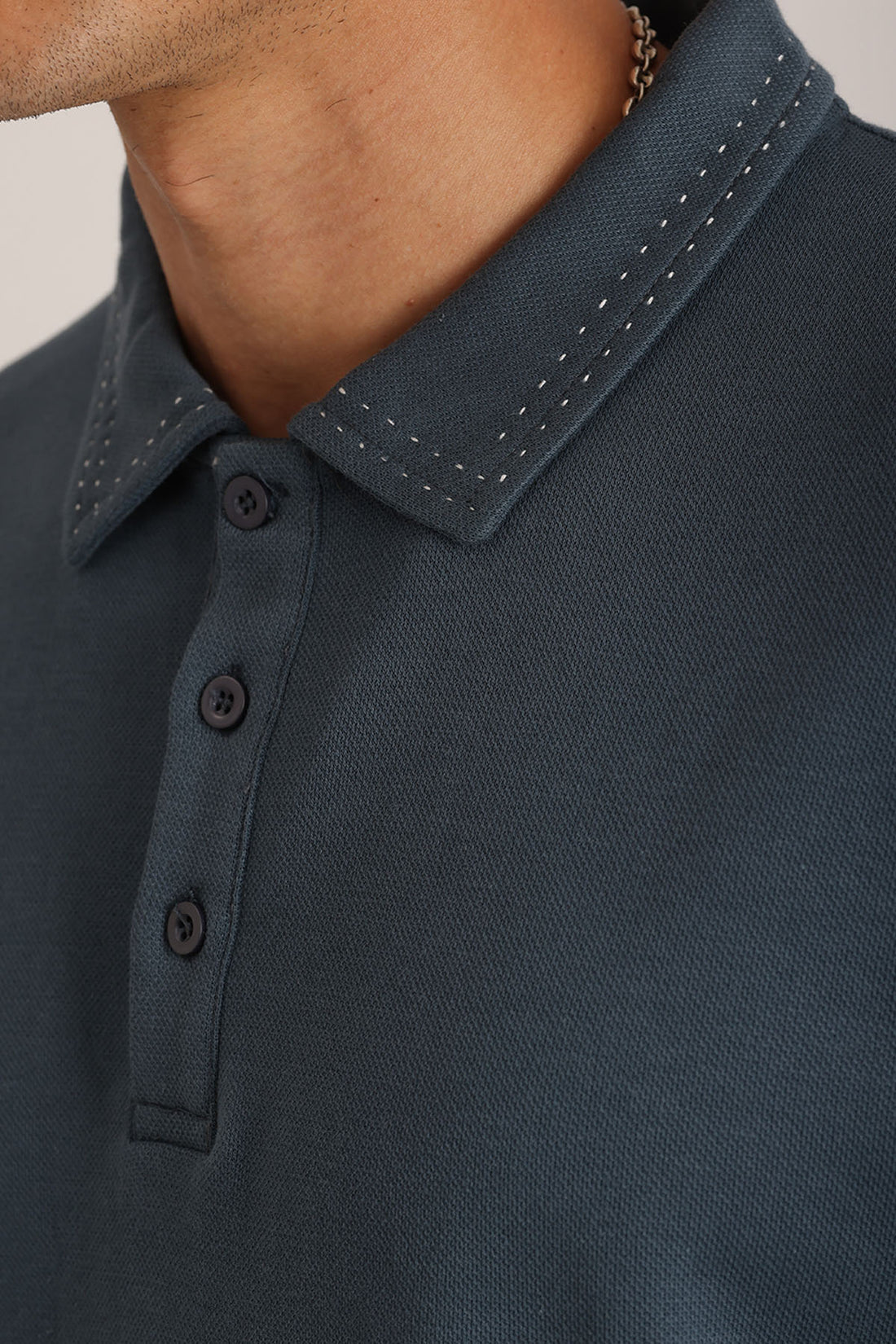 Yaka ve Kol Dikiş Detaylı Double Pike Kumaş Loose Fit Erkek Polo Yaka Tişört