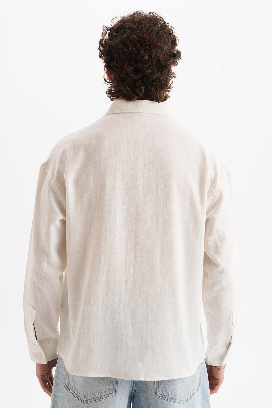 Keten Karışımlı %100 Pamuk Rahat Kalıp Düşük Omuz Erkek Sade Gömlek, Men's Plain Shirt