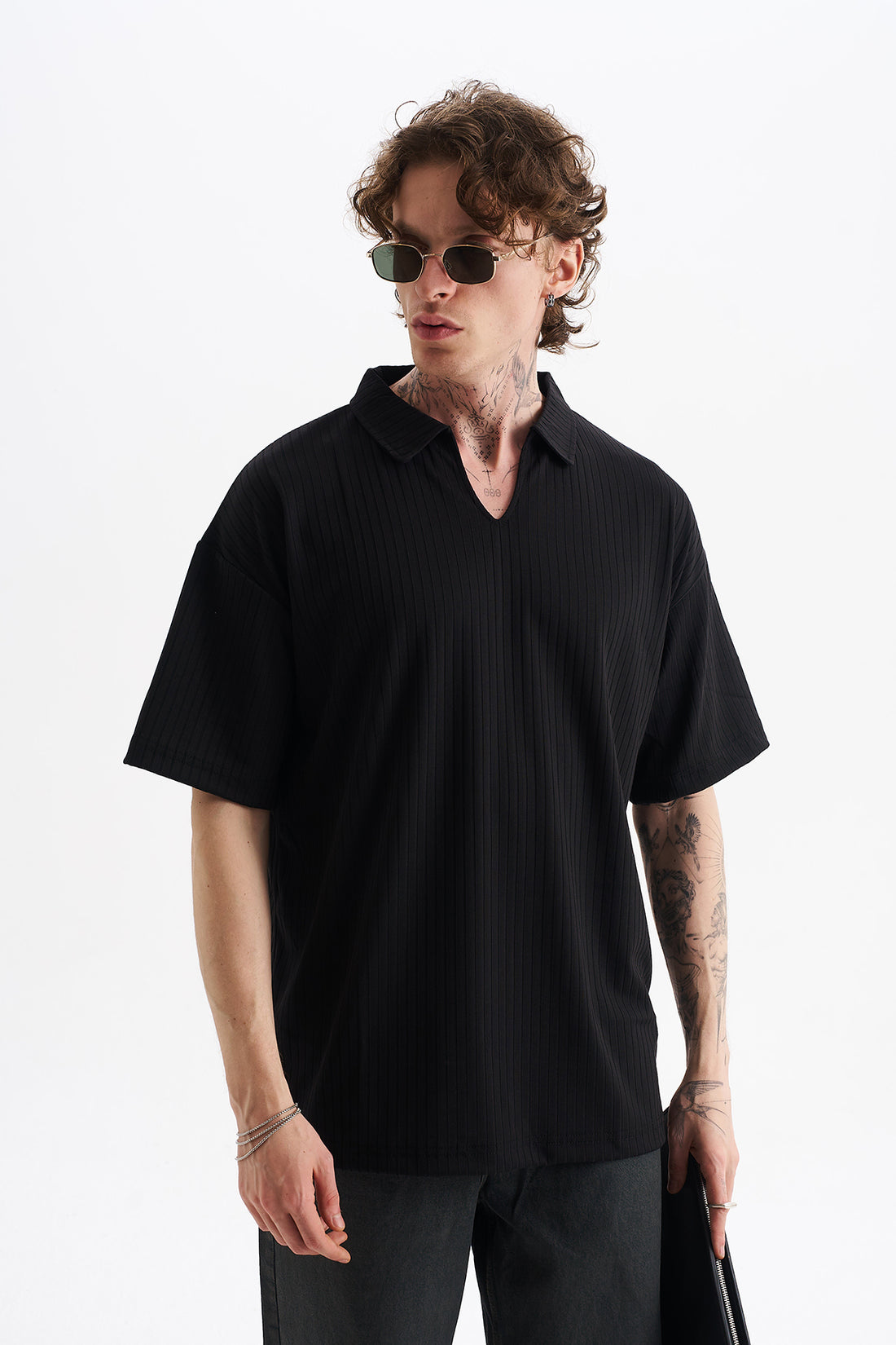 Kalın Örgülü Fitilli Kumaş, Erkek Armut Polo Yaka Tişört, Men's Polo Neck T-Shirt