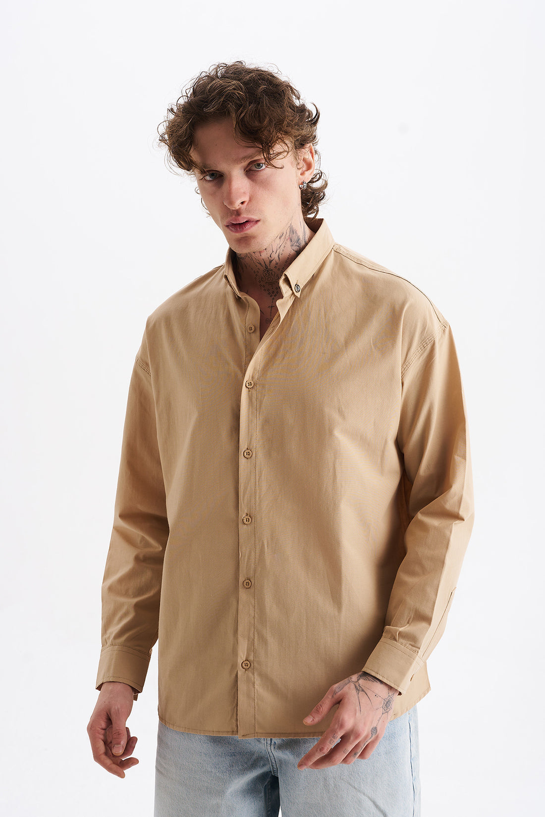 Poplin Kumaş, Rahat Kalıp Düşük Omuz, Erkek Sade Gömlek, Men's Plain Shirt
