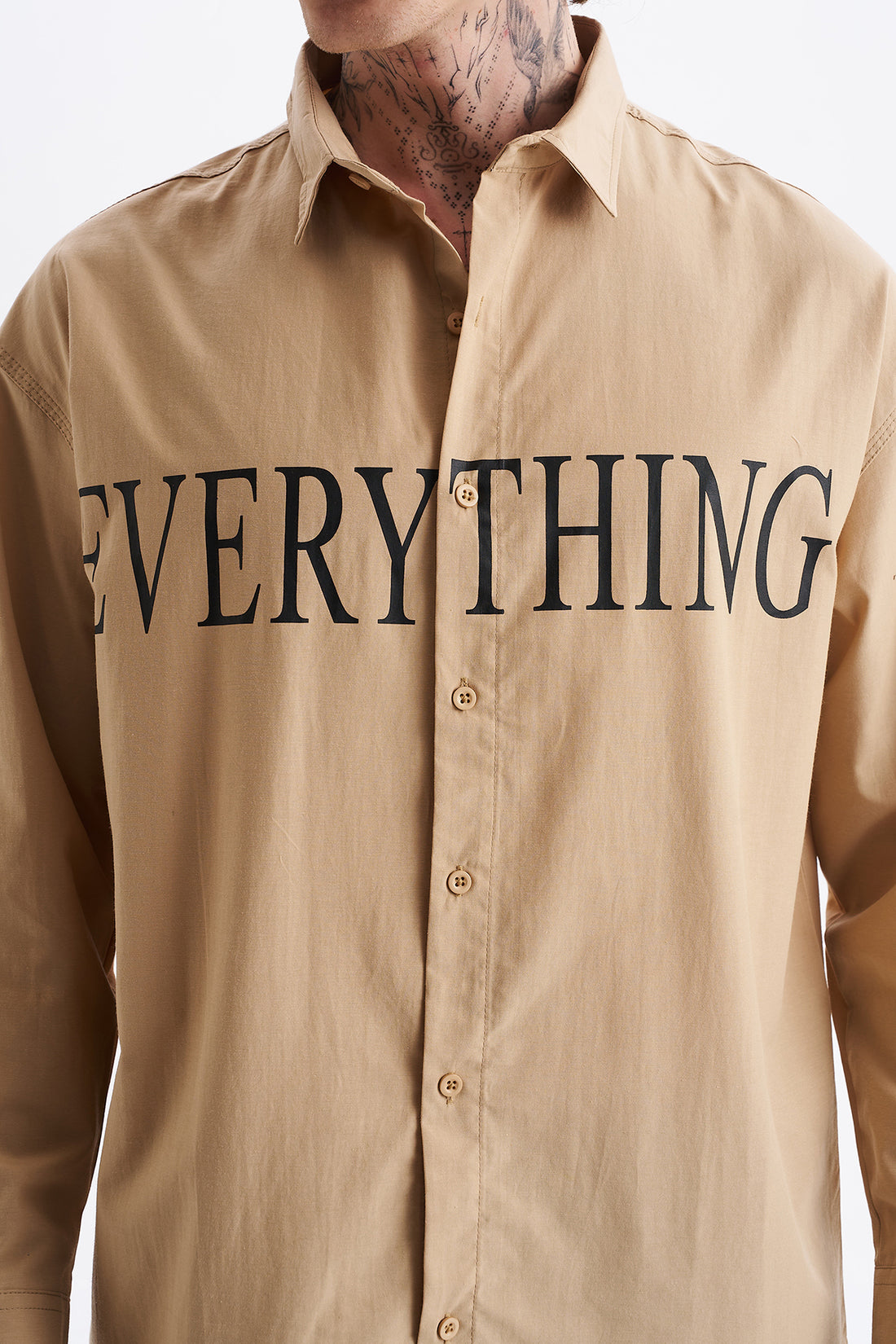 Poplin Kumaş, Rahat Kalıp Düşük Omuz, Erkek EVERYTHING Baskılı Gömlek, Men's Shirt