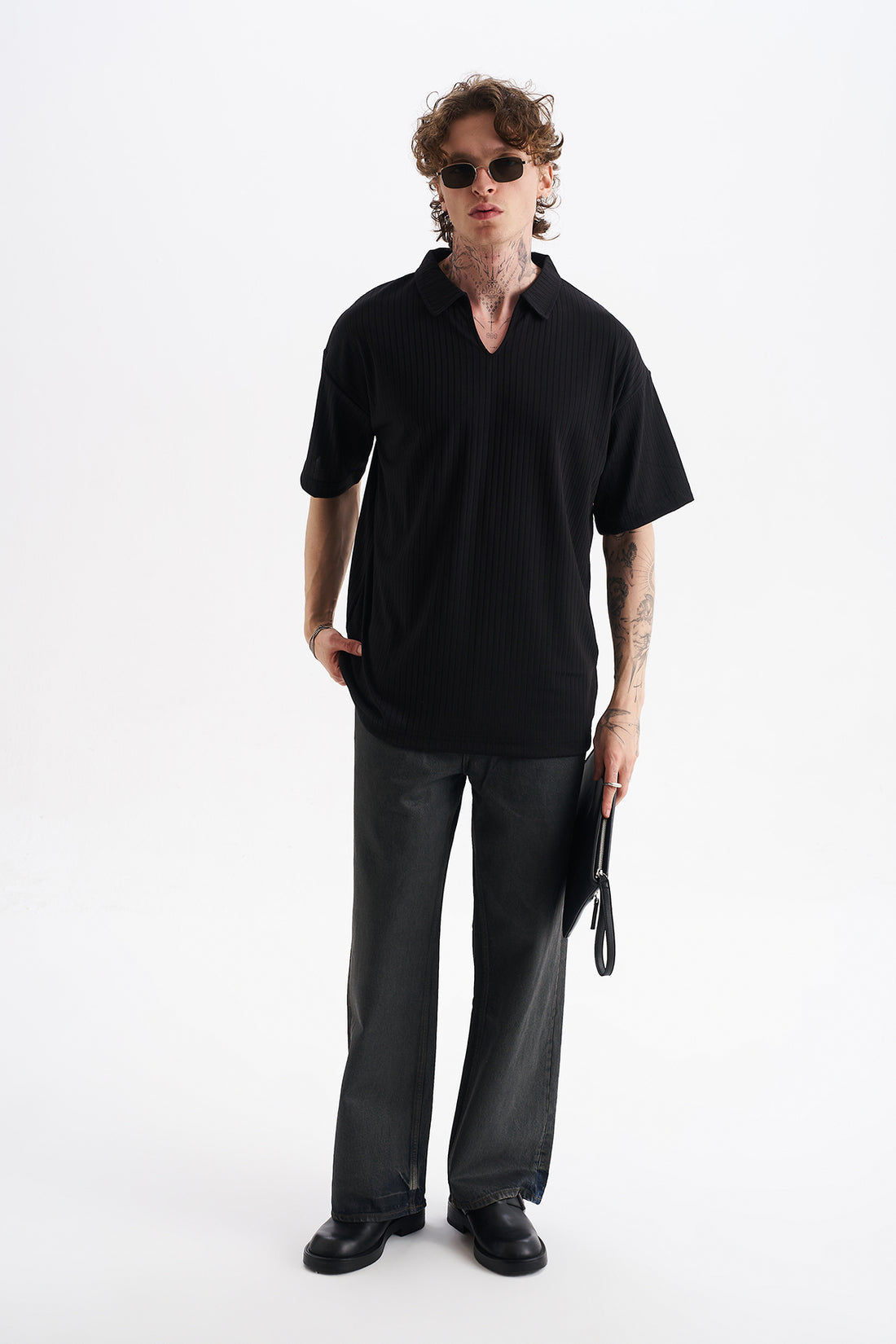 Kalın Örgülü Fitilli Kumaş, Erkek Armut Polo Yaka Tişört, Men's Polo Neck T-Shirt