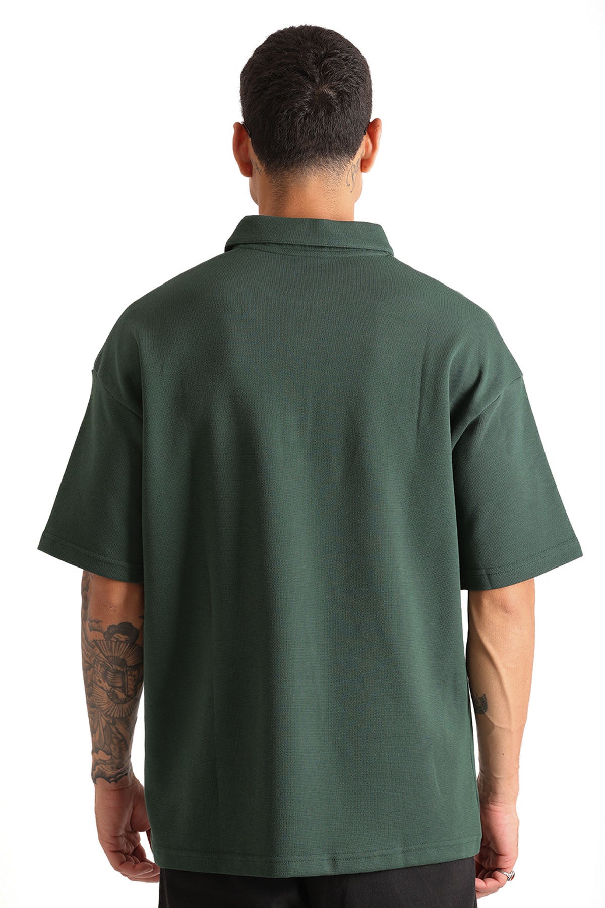 Göğüs MYKONOS Nakış Detaylı Double Pike Kumaş Loose Fit Erkek Polo Yaka Tişört | Renk: Nefti