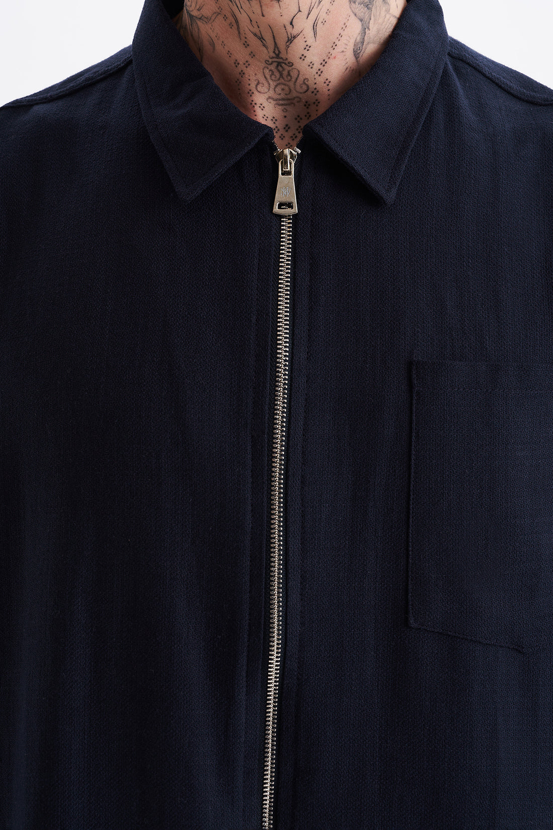 Keten Karışımlı, Rahat Kalıp, Düşük Omuz, Erkek Fermuar Kapamalı Sade Gömlek, Men's Plain Shirt