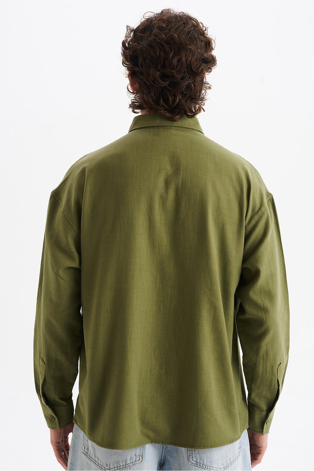 Keten Karışımlı %100 Pamuk Rahat Kalıp Düşük Omuz Erkek Sade Gömlek, Men's Plain Shirt