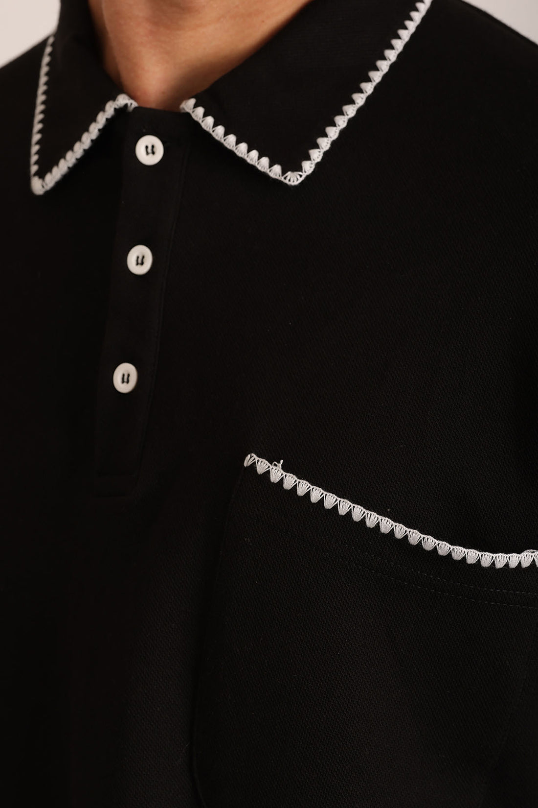 Yaka ve Cep Çoban Dikiş Detaylı Double Pike Kumaş Loose Fit Erkek Polo Yaka Tişört
