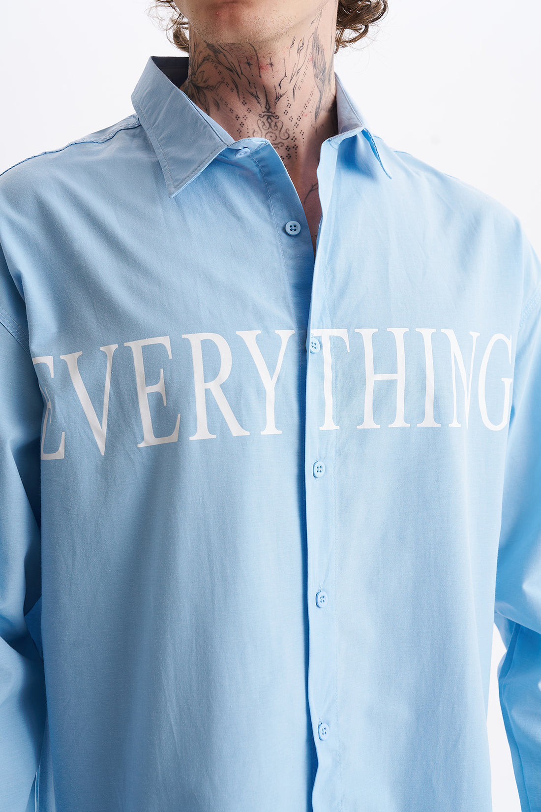 Poplin Kumaş, Rahat Kalıp Düşük Omuz, Erkek EVERYTHING Baskılı Gömlek, Men's Shirt