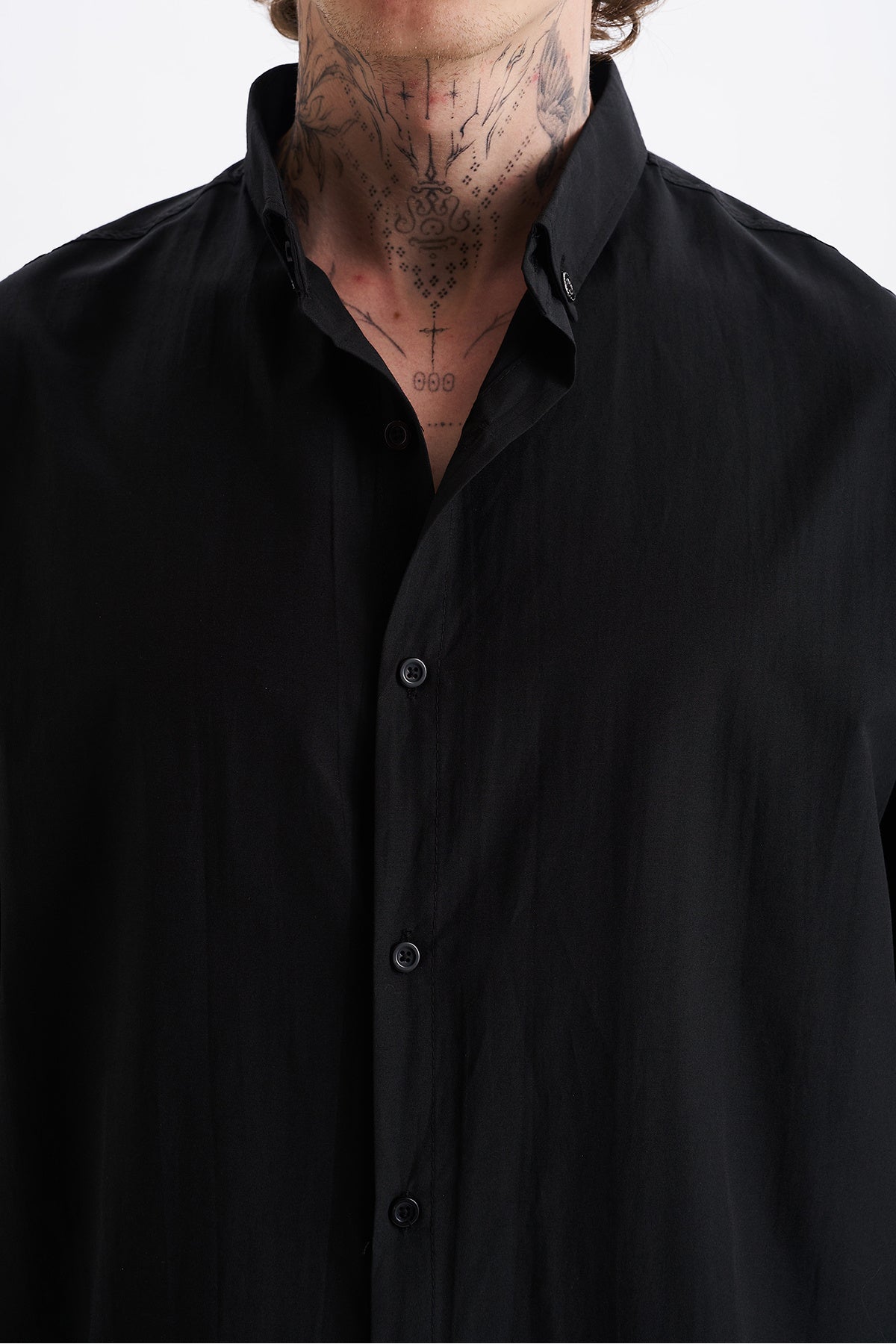 Poplin Kumaş, Rahat Kalıp Düşük Omuz, Erkek Sade Gömlek, Men's Plain Shirt | Renk: Siyah