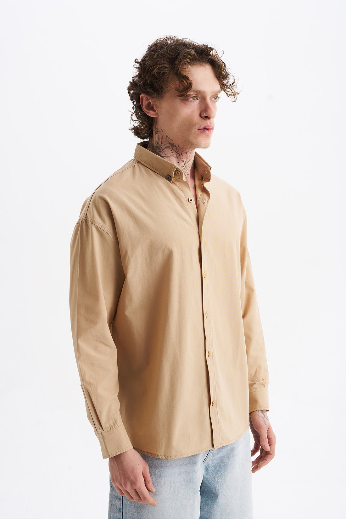 Poplin Kumaş, Rahat Kalıp Düşük Omuz, Erkek Sade Gömlek, Men's Plain Shirt