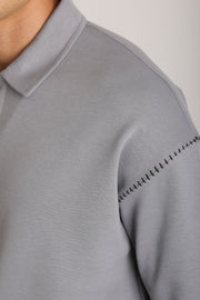 Omuz Çoban Dikiş Detaylı Double Pike Kumaş Loose Fit Erkek Polo Yaka Tişört | Renk: Gri