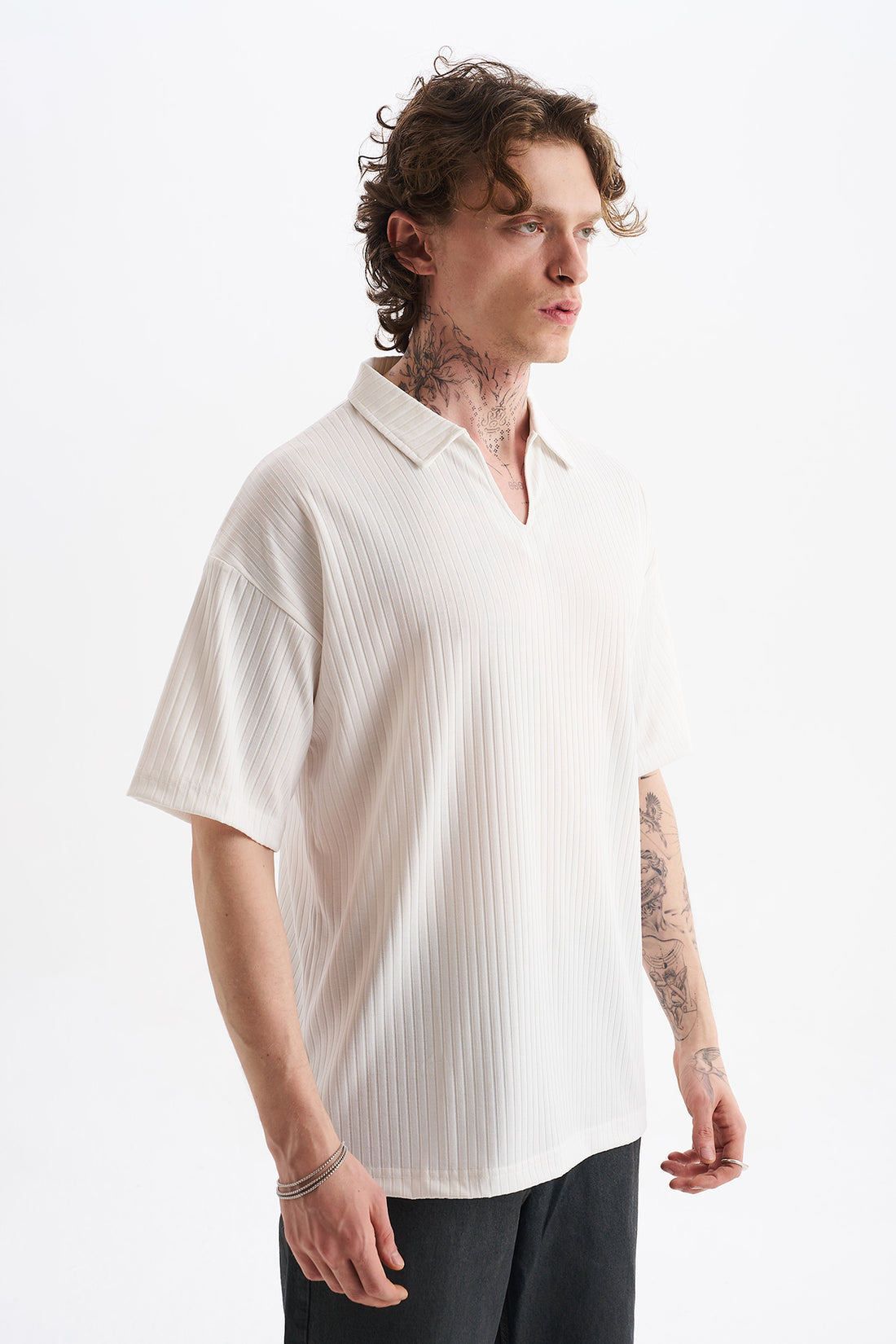 Kalın Örgülü Fitilli Kumaş, Erkek Armut Polo Yaka Tişört, Men's Polo Neck T-Shirt