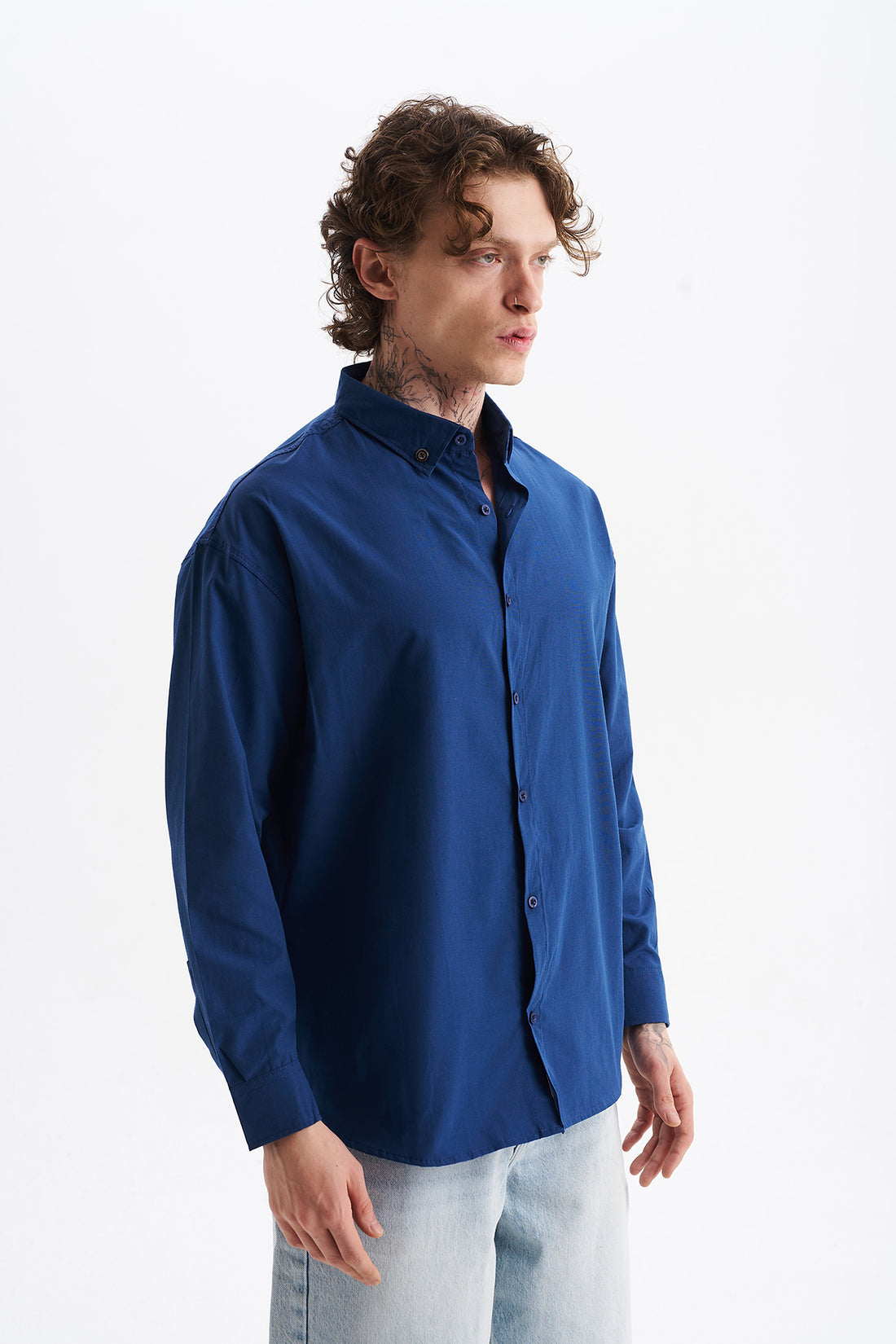 Poplin Kumaş, Rahat Kalıp Düşük Omuz, Erkek Sade Gömlek, Men's Plain Shirt