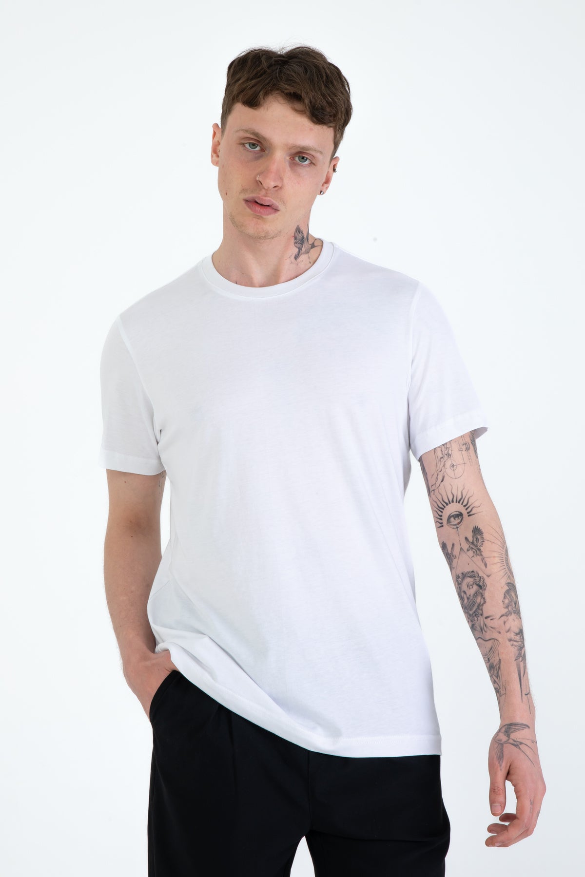 %100 Pamuk Regular Fit Erkek Basic T-shirt, Erkek Sade Tişört | Renk: Beyaz