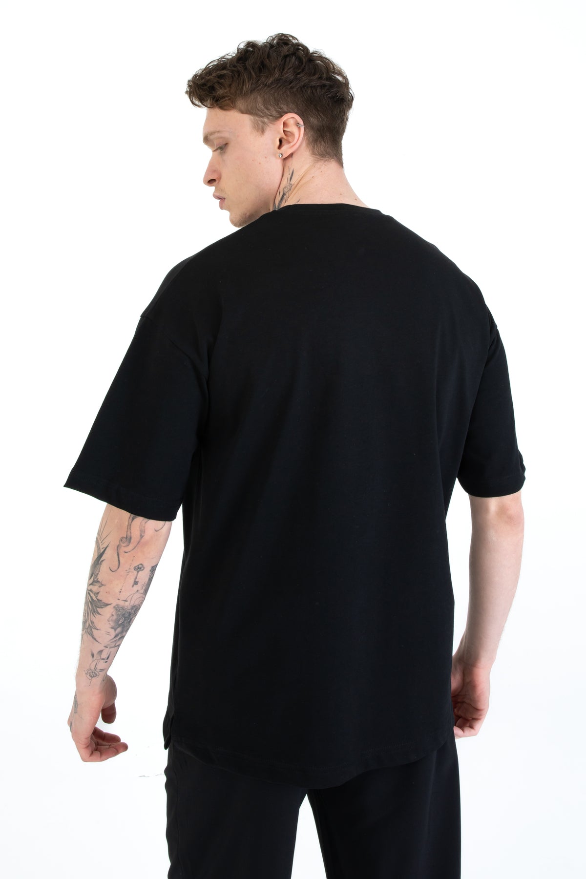 %100 Pamuk Overfit Erkek Basic T-shirt, Erkek Sade Tişört | Renk: Siyah