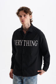 Poplin Kumaş, Rahat Kalıp Düşük Omuz, Erkek EVERYTHING Baskılı Gömlek, Men's Shirt | Renk: Siyah