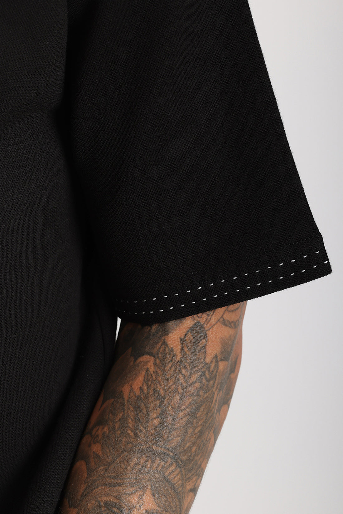 Yaka ve Kol Dikiş Detaylı Double Pike Kumaş Loose Fit Erkek Polo Yaka Tişört