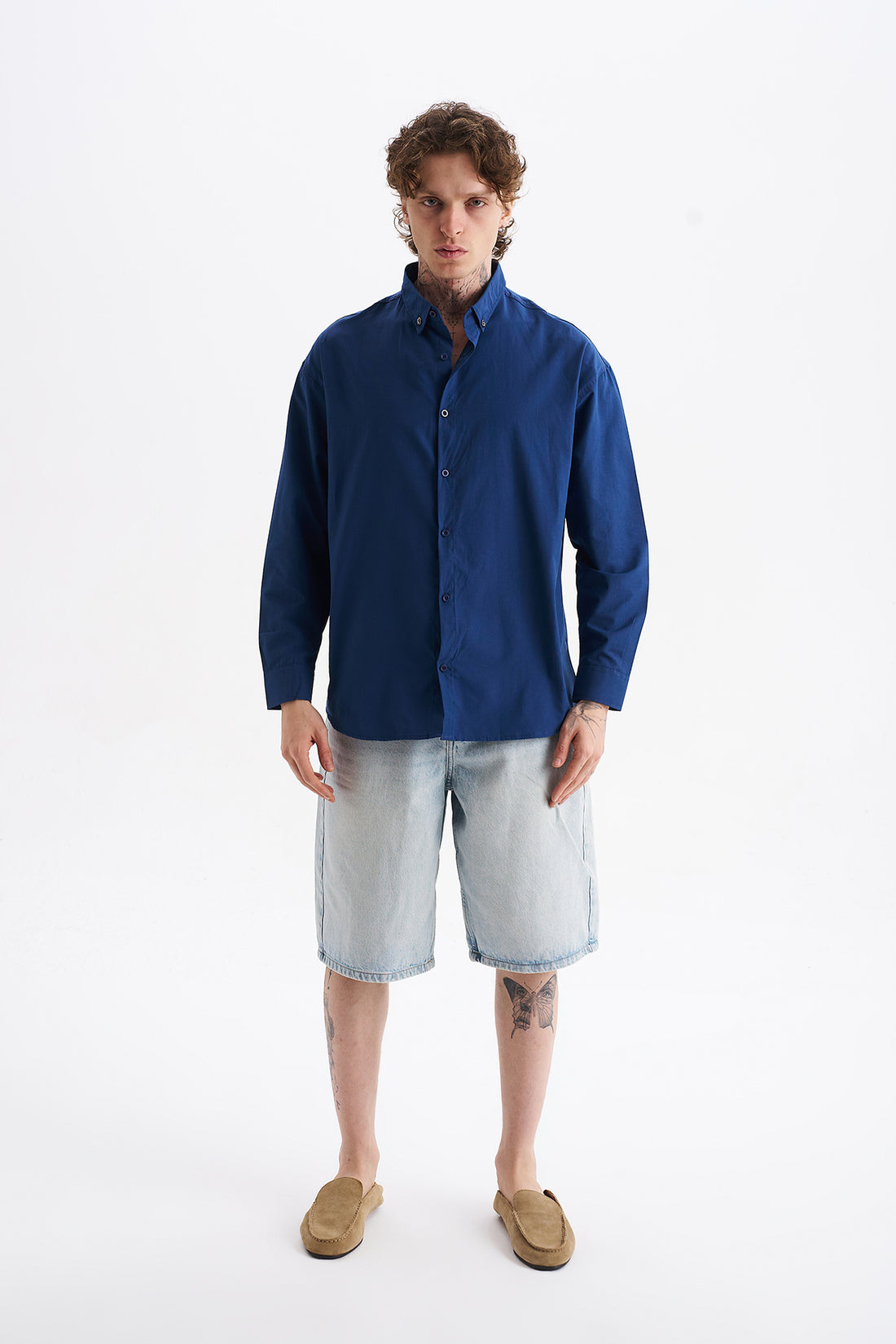 Poplin Kumaş, Rahat Kalıp Düşük Omuz, Erkek Sade Gömlek, Men's Plain Shirt