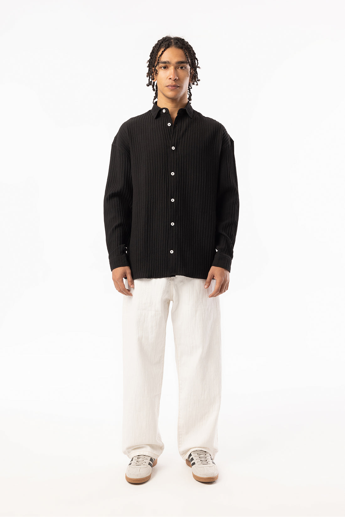 Kalın Örgülü Fitilli Kumaş Erkek Uzun Kollu Gömlek, Men's Long Sleeve Shirt