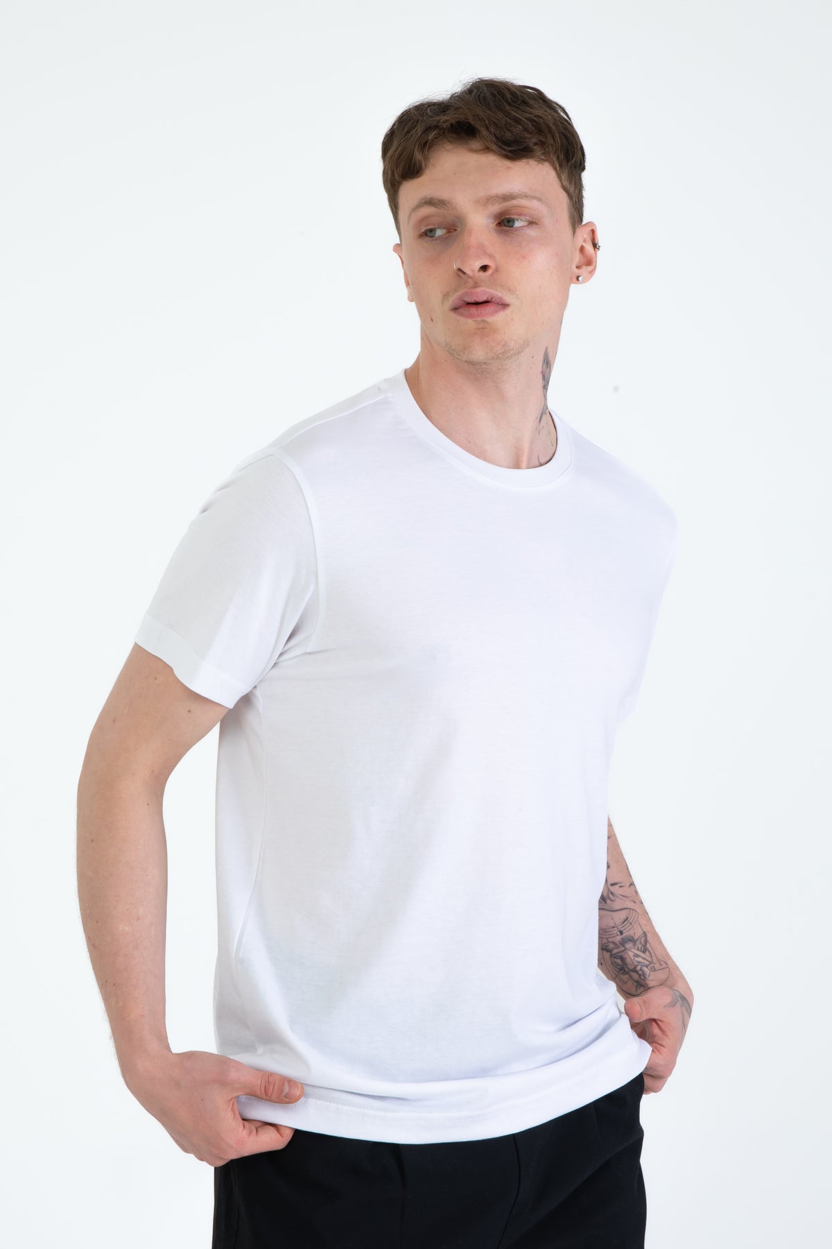 %100 Pamuk Regular Fit Erkek Basic T-shirt, Erkek Sade Tişört | Renk: Beyaz