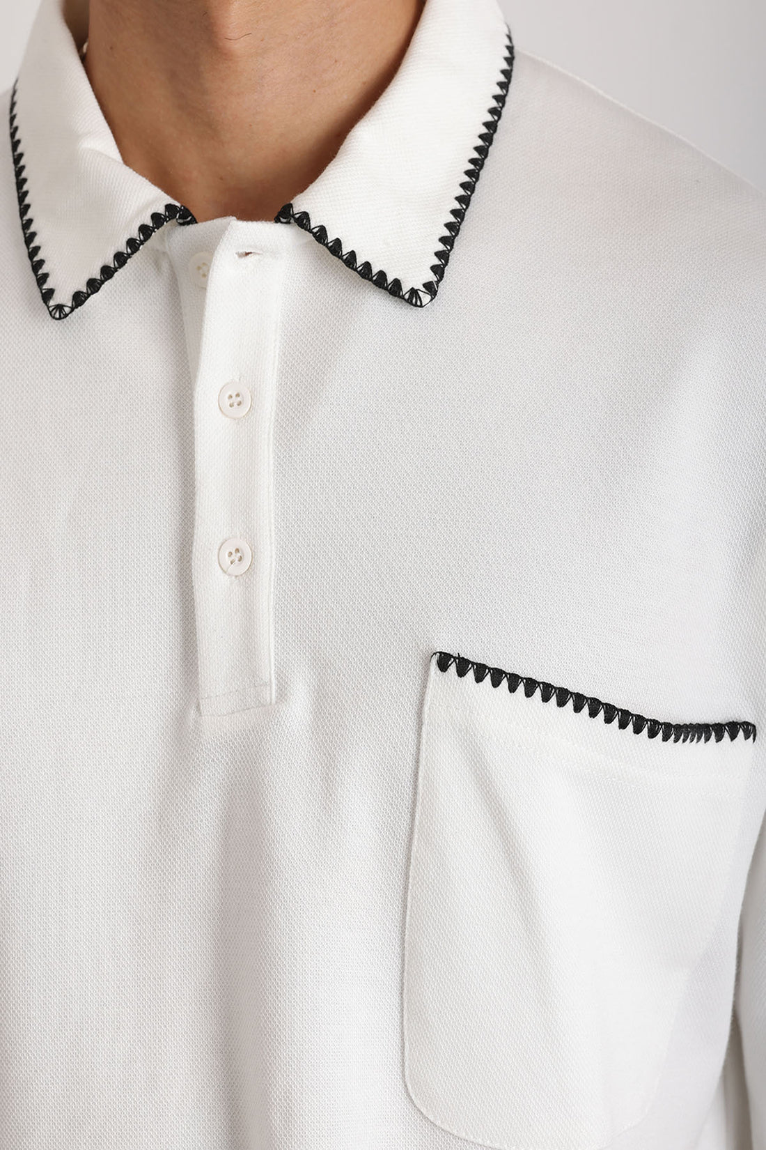 Yaka ve Cep Çoban Dikiş Detaylı Double Pike Kumaş Loose Fit Erkek Polo Yaka Tişört